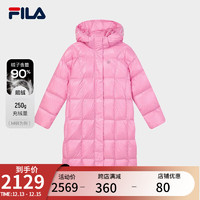 FILA Emerald斐乐女士长款羽绒服2023冬休闲简约宽松连帽上衣 迎春红-PC 170/88A/L