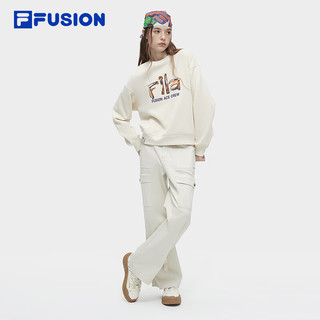 FILA FUSION斐乐潮牌女子针织套头衫2024春时尚休闲字母卫衣 灰麦色-BG 170/88A/L