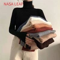 NASA LEAP 高领毛衣女秋冬新款韩版百搭修身加厚黑色针织打底衫洋气内搭上衣 6622黑色 均码建议75-120斤左右