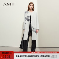 AMII2023冬典雅新中式国风刺绣圆领毛呢外套女羊毛呢大衣外套 米灰 155/80A/S