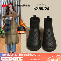 回力 雪地靴女冬季加绒加厚棉鞋女鞋保暖月子面包鞋皮面防水防滑 黑色/0954【袜靴拼接款】 37