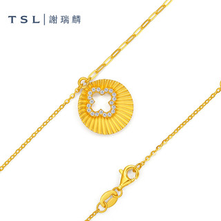 TSL 谢瑞麟 黄金项链镶嵌钻石四叶草套链5G足金工艺金链YU804 （约3.6g，约20颗钻石共约9分）