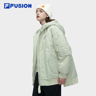 FILA FUSION斐乐潮牌棉服女2023冬时尚休闲宽松保暖连帽外套 茶摩绿-LG 175/92A/XL