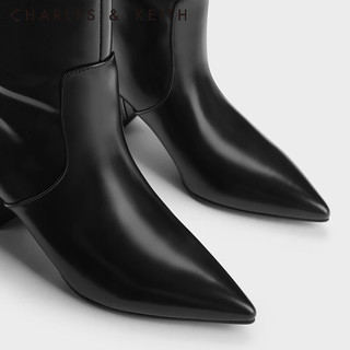 CHARLES&KEITH23冬季时尚V口高跟尖头长靴骑士靴女CK1-90280057 Black Box黑色 35