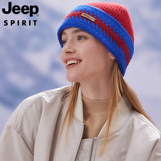 吉普羊毛帽子冬季男女通用户外保暖毛线帽防风针织帽 红色