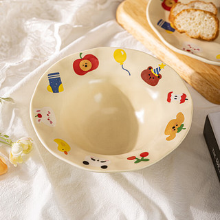 摩登主妇 动物派对餐具可爱陶瓷米饭碗盘子一人食家用碗碟套装 动物派对4.5英寸碗