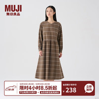 無印良品 MUJI（無印良品 ）女式 法兰绒抽褶连衣裙 美拉德纯棉起毛宽松长裙子秋冬 BC08CC3A 褪色米色格纹 XL 165/92A
