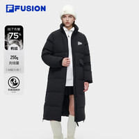 FILA FUSION斐乐潮牌长款羽绒服女时尚休闲连帽外套 正黑色-BK 175/92A/XL