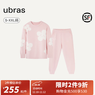 ubras有钱花半边绒家居服套装男女同款女加绒睡衣冬季女 冷桃粉色 XL