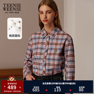 Teenie Weenie小熊20复古彩色格纹衬衫长袖衬衣女时尚 浅蓝色 165/M