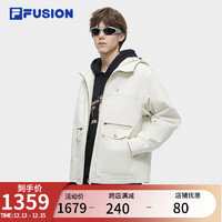 FILA FUSION斐乐潮牌棉服男2024春时尚休闲连帽复古工装夹克 灰麦色-BG 165/88A/S