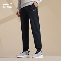 鸿星尔克（ERKE）运动裤男秋冬加厚保暖防风百搭休闲简约针织九分裤男士长裤 正黑 4XL