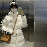 阿迪达斯 （adidas）三叶草男装女装羽绒服运动服加厚保暖中长款连帽羽绒服 白色过膝长款/绒子含量80% M