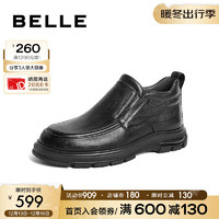 BeLLE 百丽 通勤商务靴男2023冬商场同款牛皮革休闲皮鞋短靴加绒8FG02DD3 黑色-单里 42