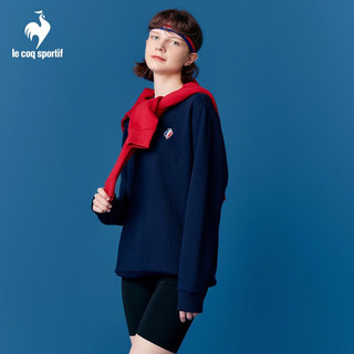 乐卡克（Le coq sportif）法国公鸡新年双旦款男女款2023三色系列加绒圆领套头衫卫衣 藏青/NVY 2XL