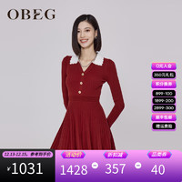 OBEG 欧碧倩23春新款复古撞色花边弹力修身针织裙连衣裙10443058 果酱红 160/S/36