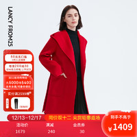 朗姿 纯羊毛连帽双面呢时尚流行高级感大衣女冬季新款毛呢外套 大红色 160/80A/M