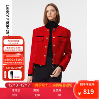 朗姿 羊毛法式复古小香风立领修身短外套女冬季新款设计感 大红色 170/88A/XL