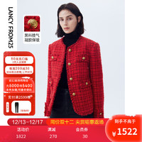 朗姿 羊毛棉质法式气质小香风棉服短外套冬季新款女复古时尚 中国红色 XL