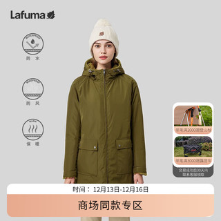 LAFUMA乐飞叶抓绒衣女 户外两面穿中长款保暖防水连帽外套 LFJA3CR87 棕绿色DB 160/80A（36）