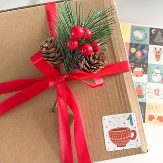 青苇 圣诞节装饰迷你圣诞树配件5支装圣诞盒装饰铃铛松针松果雪花