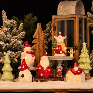 圣诞节发光圣诞树老人陶瓷氛围灯酒吧装饰创意桌面小夜灯摆件