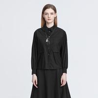 时尚翻领拼接宽松长袖衬衫