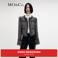 MO&Co.MUNN设计师联名系列2023冬重工12纱织短款垫肩外套 混色粗花呢 S/160