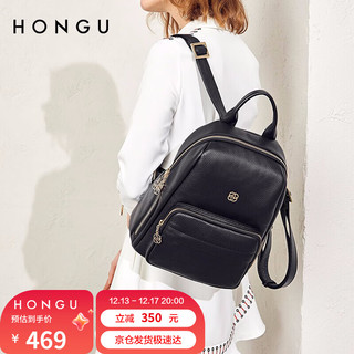 HONGU 红谷 女包包双肩包简约时尚头层牛皮旅游休闲包H5192303A漆黑 爱人