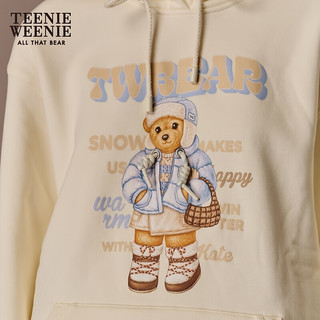 Teenie Weenie小熊加绒卫衣女20索罗娜连帽套头卫衣韩版女装时尚 象牙白 165/M