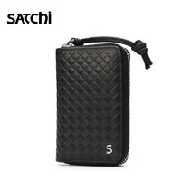 satchi沙驰钥匙包 时尚个性织真皮二合一卡包多功能男包FT54576-12H 黑色