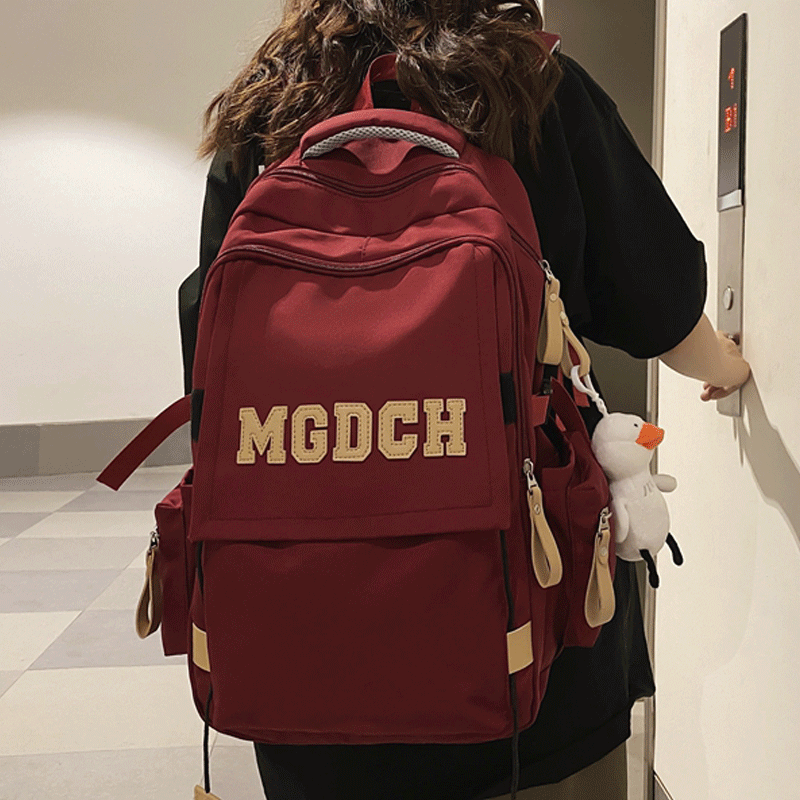 书包初中生女高中大学生双肩包背包潮流大容量运动简约电脑包 红色