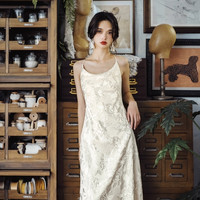 DearWhite 亲爱的白 缎面吊带连衣裙  21120301白芍