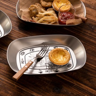 摩登主妇 复古马口铁盘创意美式薯条炸鸡小吃盘金属零食干果小托盘 2个装