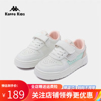 Kappa Kids卡帕魔术贴板鞋儿童休闲鞋大小童小白鞋百搭运动鞋冬季童鞋 米白/粉 28码
