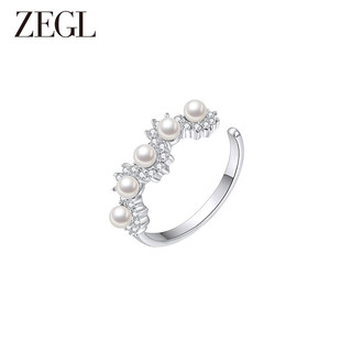 ZEGL设计师贝壳心事系列复古仿珍珠开口戒指女指环小众设计食指戒 贝壳心事开口戒指 开口可调节