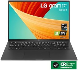LG 樂金 Gram 17 英寸筆記本電腦, i7 Evo 平臺,Win 11 家庭版,RTX3050 4GB GPU,16GB 內存,1TB 固態硬盤,黑色