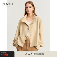 AMII时尚摩登立领徽章金属扣外套女插肩袖宽松帅气上衣 浅卡其 155/80A/S