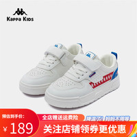 Kappa Kids卡帕魔术贴板鞋儿童休闲鞋大小童小白鞋百搭运动鞋冬季童鞋 米白/兰 34码