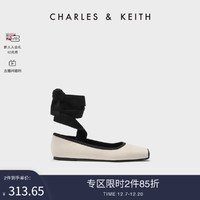 CHARLES & KEITH CHARLES&KEITH23;春夏新款CK1-70380979拼色绑带平跟芭蕾舞鞋女鞋