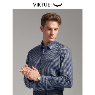 Virtue 富绅 男士商务格子加绒加厚长袖衬衫