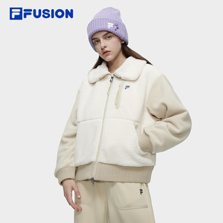 FILA FUSION斐乐潮牌棉服女2023冬时尚休闲仿羊羔绒翻领外套 糖砂白-IV 175/92A/XL