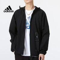 adidas 阿迪达斯 舰店外套男装跑步运动服透气休闲服针织宽松防风夹克男  L 155-175斤