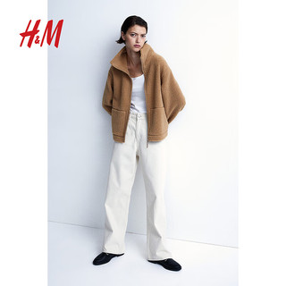 H&M 女装短外套秋装女柔软泰迪绒立领长袖上衣1099675 深米色 160/88A