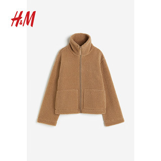 H&M 女装短外套秋装女柔软泰迪绒立领长袖上衣1099675 深米色 160/88A