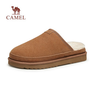 骆驼（CAMEL）羊绒保暖复古反绒面止滑防寒半拖鞋雪地靴男 G13W837119栗色 44