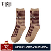 Teenie Weenie小熊20彩色小格纹中筒袜女袜时尚可爱 酒红色 FRE