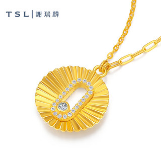 TSL 谢瑞麟 黄金项链镶嵌钻石几何套链5G足金工艺金链YU803 （约3.6g，约23颗钻石共约8分）