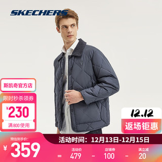 斯凯奇（Skechers）雅钻系列男子梭织裥棉外套舒适保暖L323M050 墨灰色/00W5 S