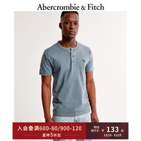 ABERCROMBIE & FITCH男装 美式复古日常通勤休闲刺绣小麋鹿亨利式短袖T恤 329582-1 蓝色 S (175/92A)